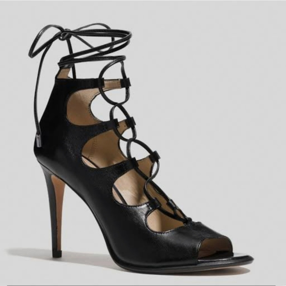 Coach Kira Lace Up Black Leather Stiletto Heel Size 8.5
